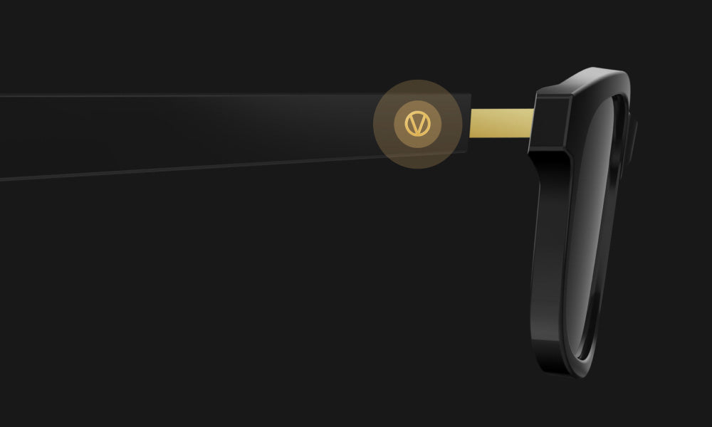 Close-up of the Vue glasses touch control surface